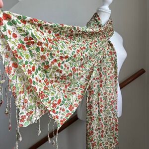 Boho Floral Printed Scarf Red Shawl‎ Wrap with Fringe